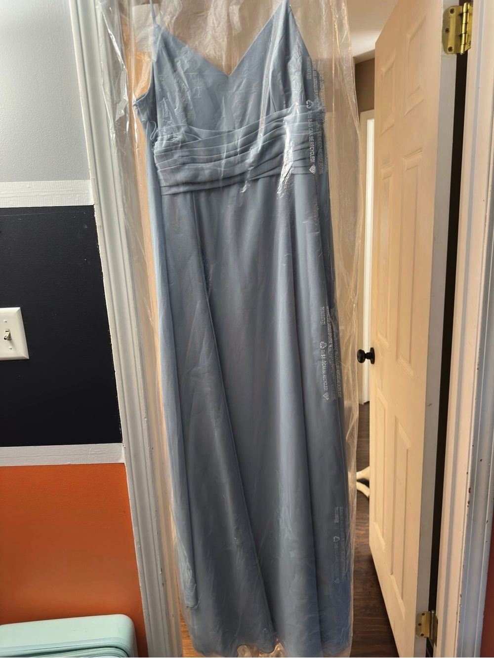 David's Bridal Dusty Blue Dress